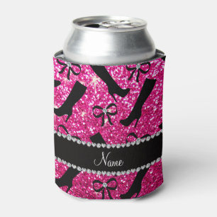 Enfriador De Latas Nombre personalizado neón purpurina rosado calient