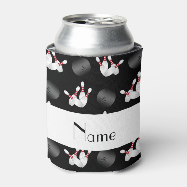Enfriador De Latas Nombre personalizado patrón de bolos negros (Lata Anverso)