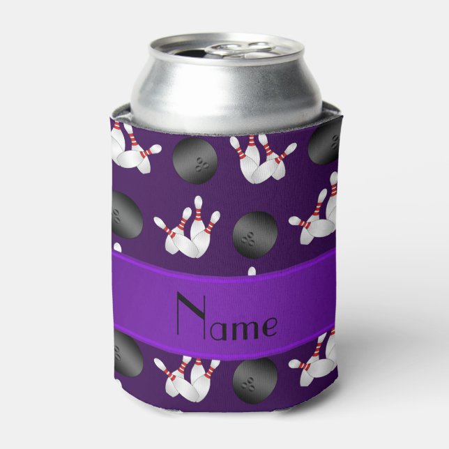 Enfriador De Latas Nombre personalizado patrón de bolos púrpura (Lata Anverso)