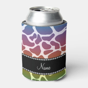 Enfriador De Latas Nombre personalizado: patrón de jirafa arcoiris