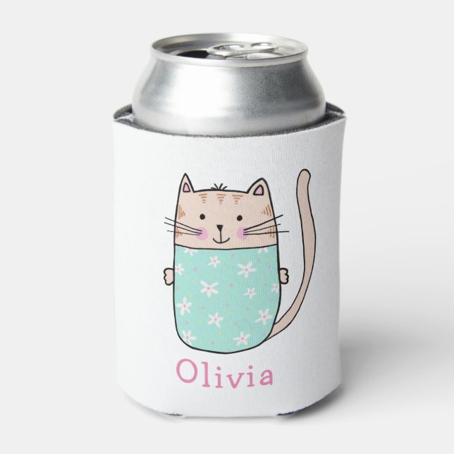 Enfriador De Latas Nombre personalizado personalizado del gato de cor (Lata Anverso)