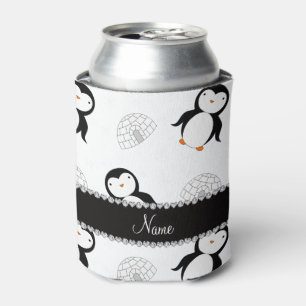 Enfriador De Latas Nombre personalizado pingüinos blancos iglús copos