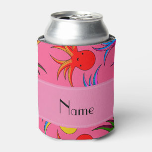 Enfriador De Latas Nombre personalizado: pulpo de arcoiris rosa