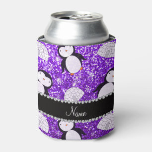 Enfriador De Latas Nombre personalizado purpurina púrpura pingüinos i