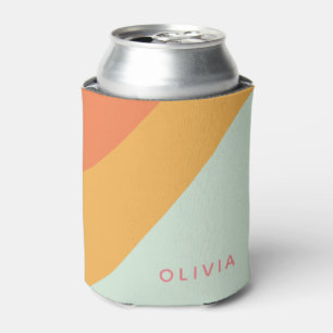 Enfriador De Latas Nombre Personalizado Rayas Retro Pastel Menta Melo