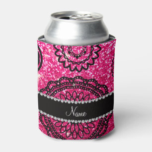Enfriador De Latas Nombre personalizado rosa purpurina rosa mandalas