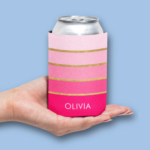 Enfriador De Latas Nombre personalizado rosa y dorado