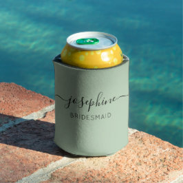 Enfriador De Latas Nombre personalizado Script Green Bridesmaid