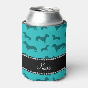 Enfriador De Latas Nombre personalizado turquesa dachshunds