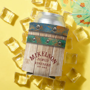 Enfriador De Latas Nombre Personalizado Vineyard Wood Barrel