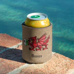 Enfriador De Latas Nombre personalizado y monograma del dragón galé