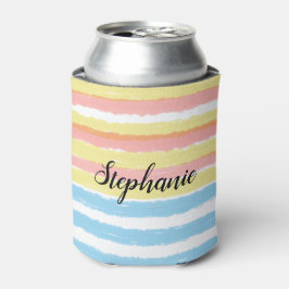 Enfriador De Latas Nombre Rosa Amarillo Azul Rayas Acuarela