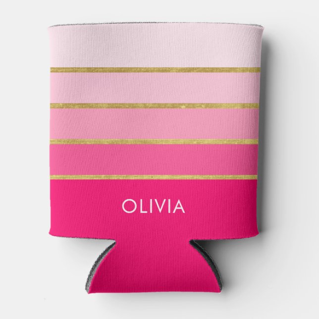 Enfriador De Latas Nombre rosa y oro personalizado (Anverso)