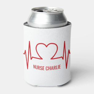 Enfriador De Latas Nombre y ocupación personalizados de Heart EKG