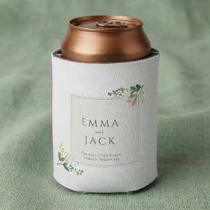 Enfriador De Latas Nombres de boda con vegetación rosa suave