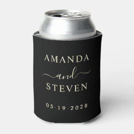 Enfriador De Latas Nombres de parejas en negro y crema con fecha de b