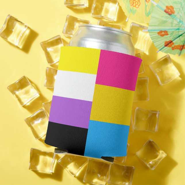 Enfriador De Latas Nonbinary Pansexual Dual Pride Flag (Verano in situ)