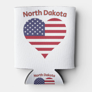 Enfriador De Latas North Dakota American Flag Heart