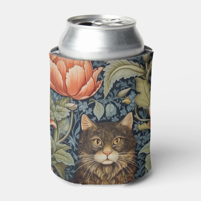 Enfriador De Latas Nouveau de gatos y flores de peonía marrones (Lata Anverso)