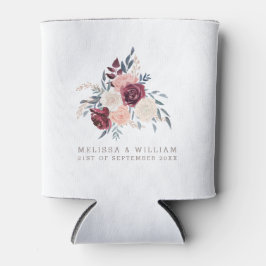 Enfriador De Latas Novia floral borgoña y Boda de marfil de Groom