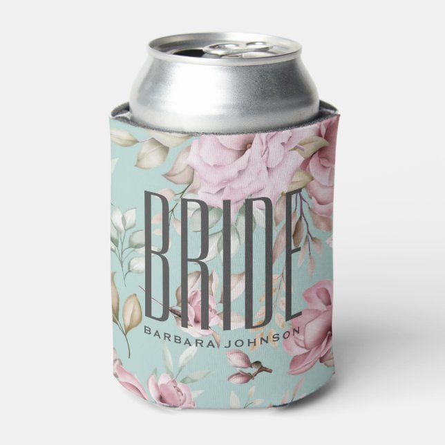 Enfriador De Latas Novia floral rosa (Lata Anverso)