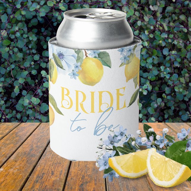 Enfriador De Latas Novia Prometida Main Squeeze Limón y Flor (Bride to Be Can Cooler for Lemon Bridal Showers or Engagement Parties)