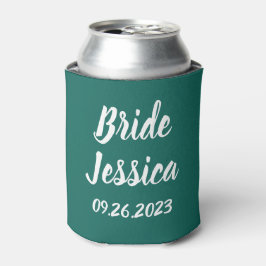 Enfriador De Latas Novia Verde Esmeralda Elegante Script Regalo Bodas