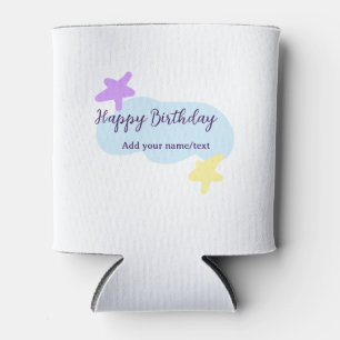 Enfriador De Latas Nubes azul pastel estrellas púrpura feliz cumpleañ