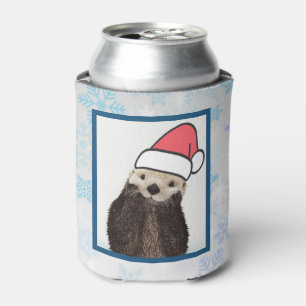 Enfriador De Latas Nutria linda navidad de un gorra de Santa que