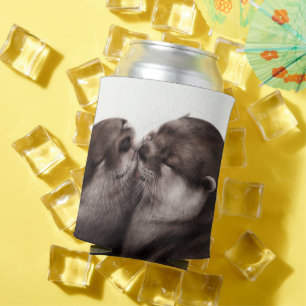 Enfriador De Latas Nutrias besándose - Arte de vida silvestre pintado