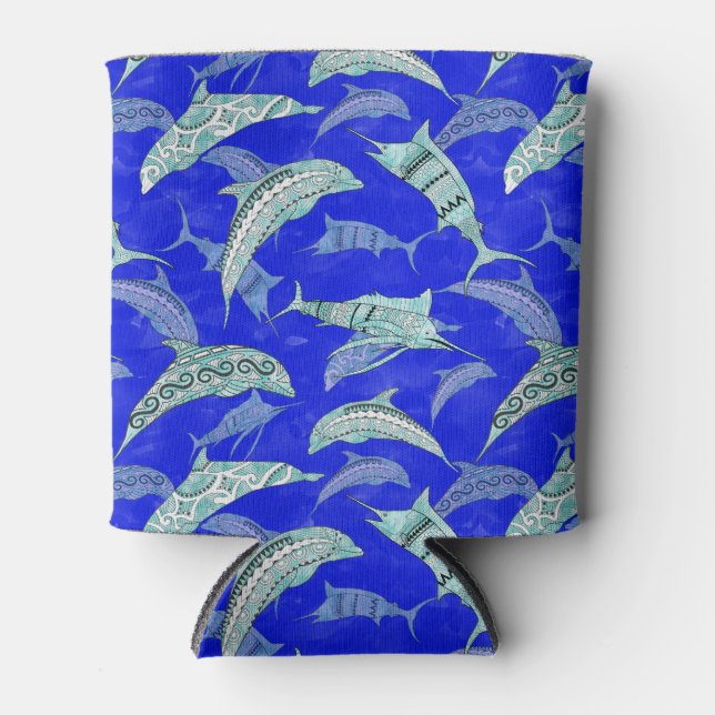 Enfriador De Latas Ocean Blue Marine Animals Dolphins Marlins (Anverso)