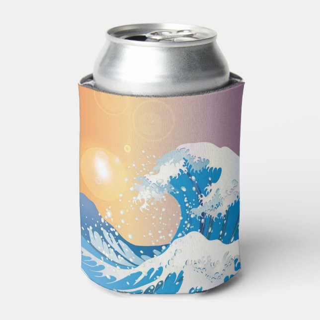 Enfriador De Latas Océano atardecer de arte ondulado japonés (Lata Anverso)
