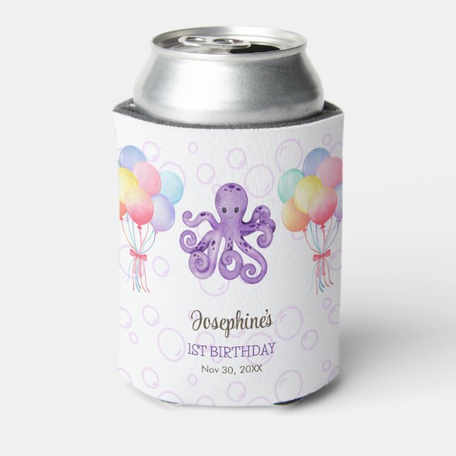 Enfriador De Latas Octopus Balloon Purple Bubble Kids Cumpleaños (Reverso de la lata)
