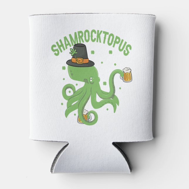 Enfriador De Latas Octopus St Patricks Day Shamrocktopus Leprechaun (Anverso)