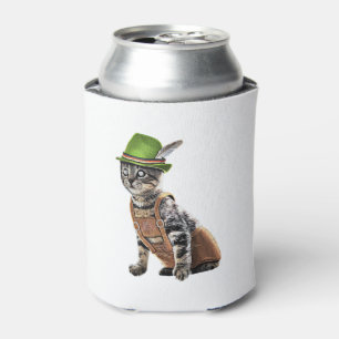 Enfriador De Latas Oktoberfest Cat Bavarian Lederhosen Costume Alpine