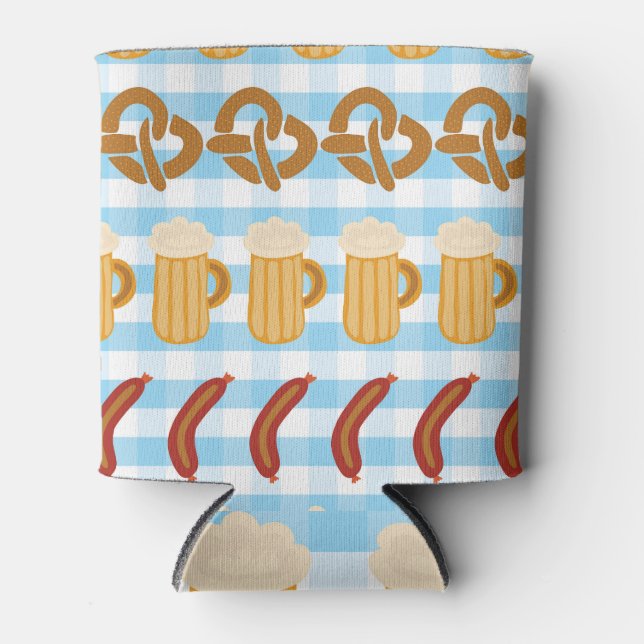 Enfriador De Latas Oktoberfest: cerveza, pretzel, patrón de salchicha (Anverso)