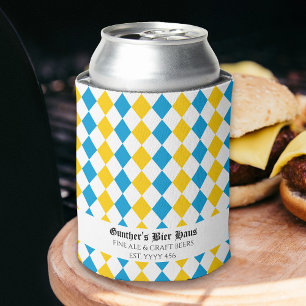 Enfriador De Latas Oktoberfest Texto Medieval Personalizado Azul Blan