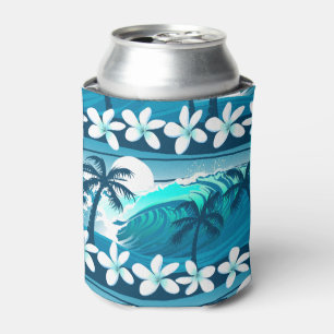 Enfriador De Latas Ola de surf tropical con palmeras