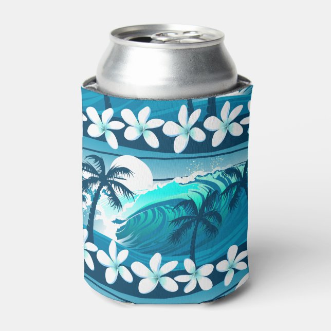 Enfriador De Latas Ola de surf tropical con palmeras (Lata Anverso)