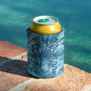 Enfriador De Latas Olas del mar azul y dibujo gráfico de cosecha de p