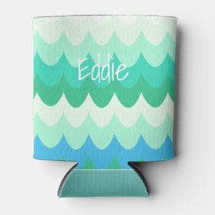 Enfriador De Latas Olas marinas azules, verdes y Verde azuladas