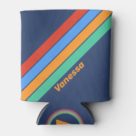 Enfriador De Latas Old School Retro Rainbow Stripes with Name