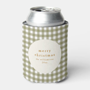 Enfriador De Latas Oliva Cuadros Gingham Personalizados De Navidad