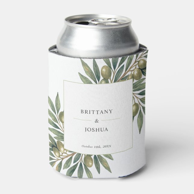 Enfriador De Latas Olive Branch Modern Mediterranean Boda (Lata Anverso)