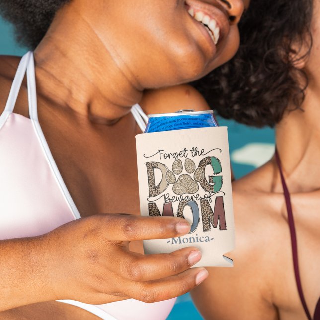 Enfriador De Latas Olvídate del tema de Mom Leopard (Forget the dog beware of Mom Leopard theme Can Cooler)