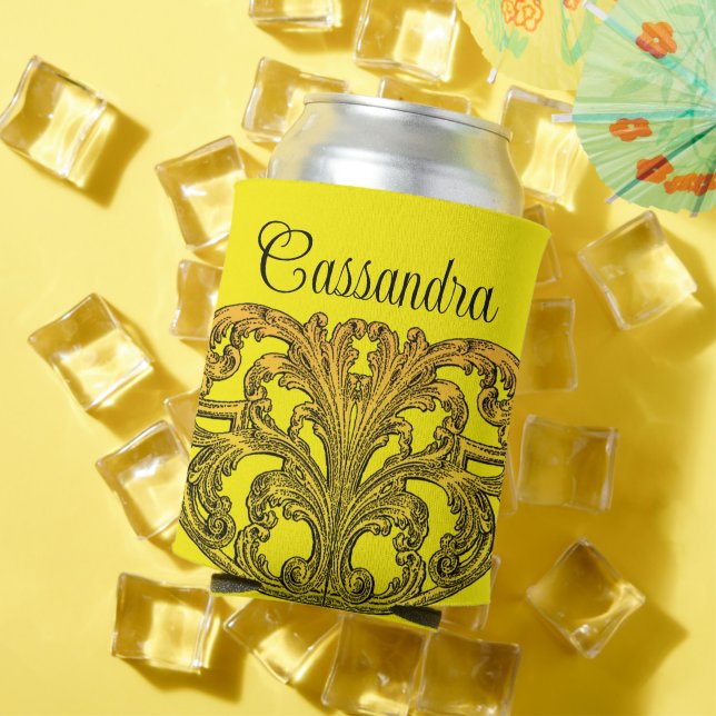 Enfriador De Latas Ombre Dorado Remolino Vintage Personalizado (Verano in situ)