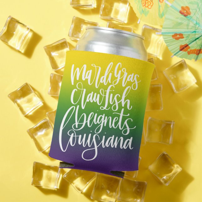 Enfriador De Latas Ombre Mardi Gras Party Keepsake (Verano in situ)