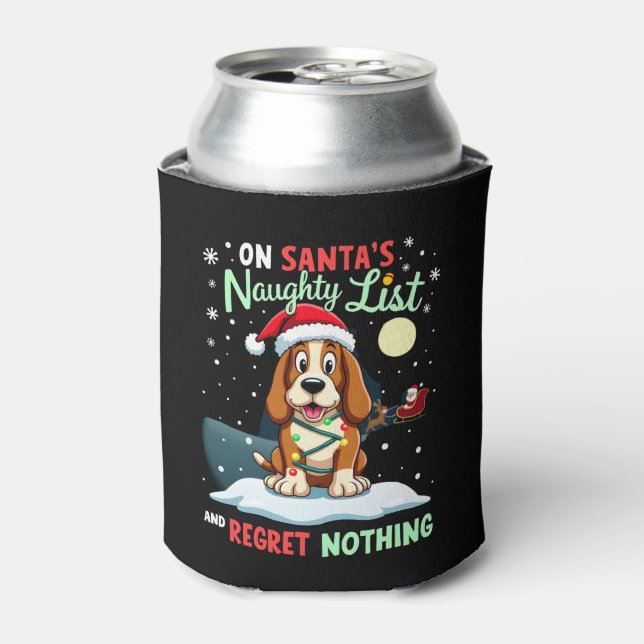 Enfriador De Latas On Santa's Xmas Naughty List Regret Nothing Basset (Lata Anverso)