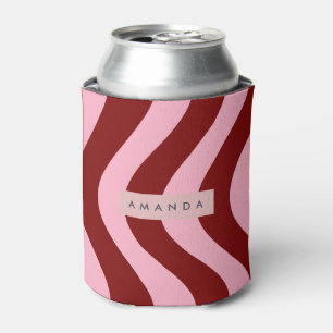 Enfriador De Latas Onda Personalizada de Franja Roja y Rosa de Cereza
