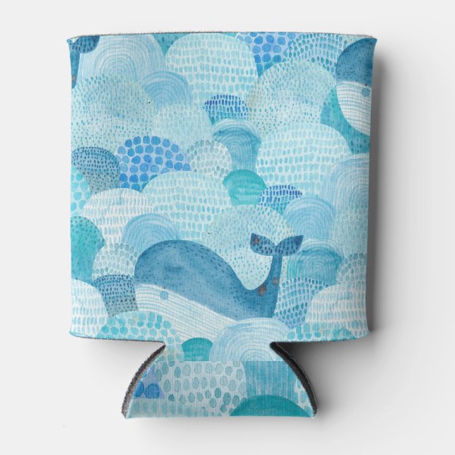 Enfriador De Latas Ondas, ballena, textura azul infantil (Anverso)